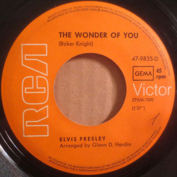 Elvis Presley : The Wonder Of You (7", Single)