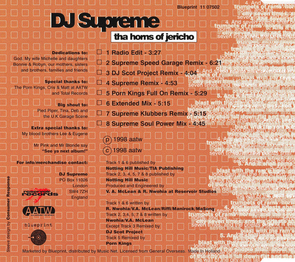 DJ Supreme : Tha Horns Of Jericho (CD, Maxi)