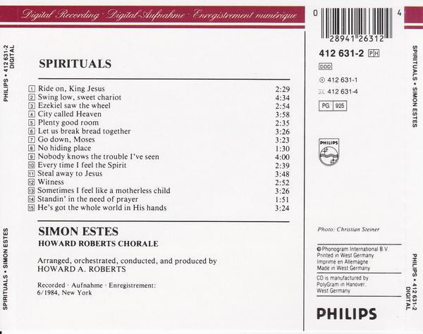 Simon Estes : Spirituals (CD, Album, RP)