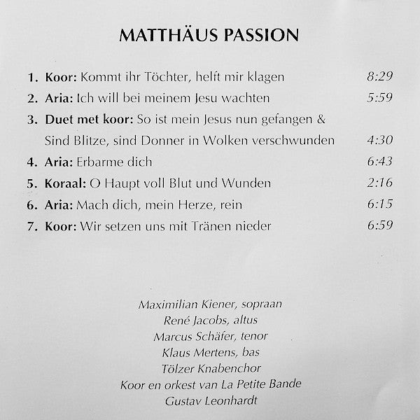 Johann Sebastian Bach, Gustav Leonhardt, La Petite Bande, Sigiswald Kuijken : Hoogtepunten Uit Matthäus Passion En Johannes Passion (CD, Smplr)