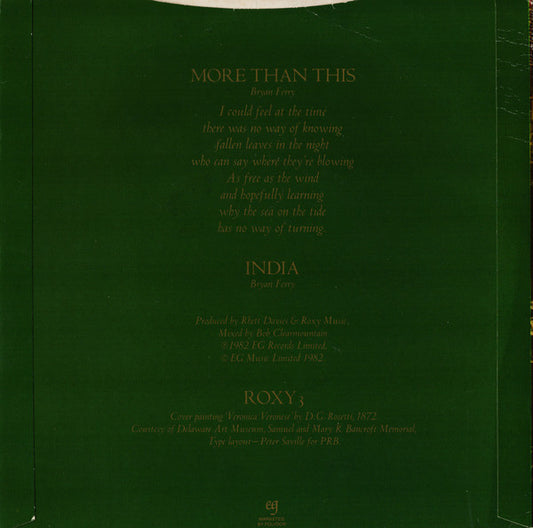 Roxy Music : More Than This (7", Single)