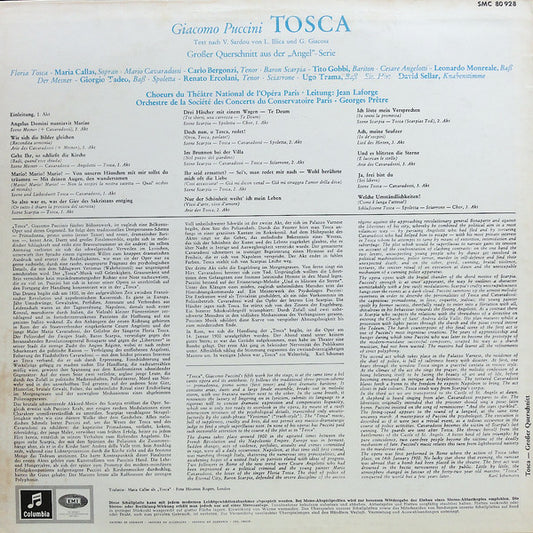 Giacomo Puccini, Maria Callas · Carlo Bergonzi, Renato Ercolani · Tito Gobbi, Leonardo Monreale, Giorgio Tadeo · David Sellar · Ugo Trama, Choeur National De L'Opéra De Paris, Orchestre De La Société Des Concerts Du Conservatoire, Georges Prêtre : Tosca (Grosser Querschnitt) (LP)