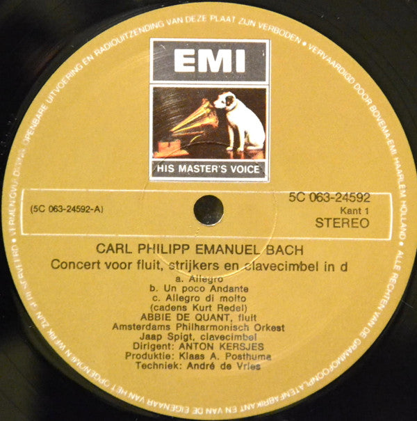 Carl Philipp Emanuel Bach / Johann Joachim Quantz - Abbie De Quant • Amsterdams Philharmonisch Orkest • Anton Kersjes : Concert Voor Fluit, Strijkers En Clavecimbel In d / Concert Voor Fluit, Strijkers En Continuo In G (LP, Gat)