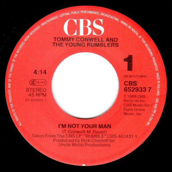 Tommy Conwell And The Young Rumblers : I'm Not Your Man (7")