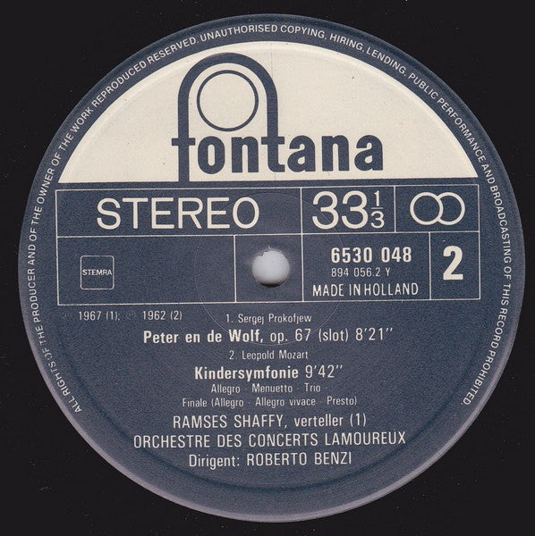 Ramses Shaffy, Orchestre Des Concerts Lamoureux Lead By Roberto Benzi : Peter En De Wolf (LP, Album, RE)