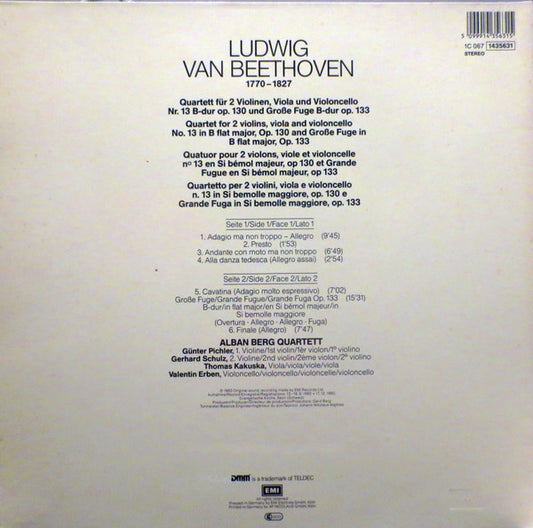 Ludwig Van Beethoven, Alban Berg Quartett : Streichquartette Op.130 & 133 (LP, Album, Gat)