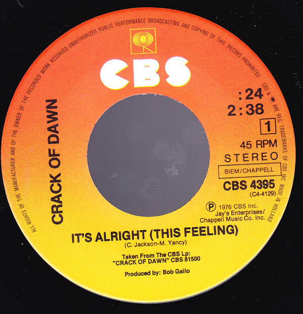 Crack Of Dawn : It's Alright (This Feeling) (7")