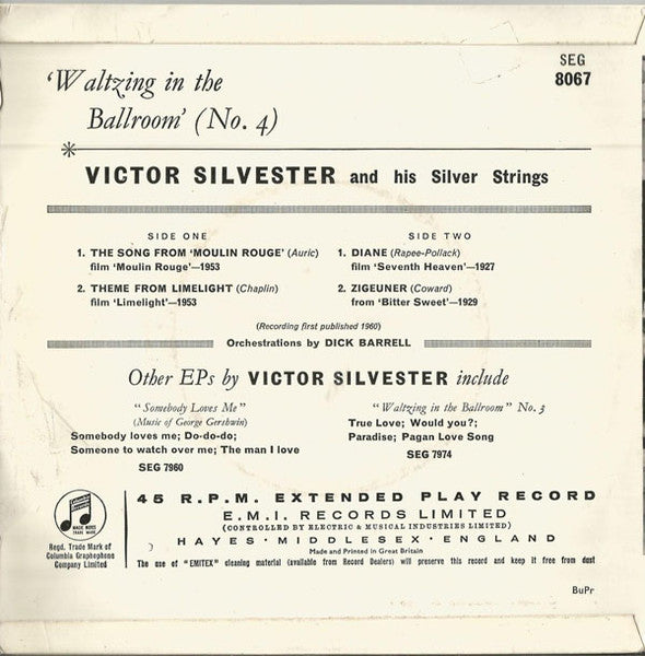 Victor Silvester and His Silver Strings : Waltzing In The Ballroom  (No.4) (7", EP, Mono)