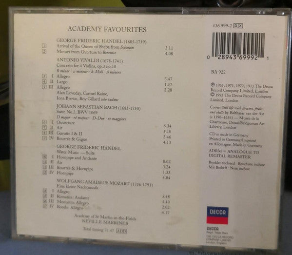Johann Sebastian Bach ● Antonio Vivaldi ● Georg Friedrich Händel ● Wolfgang Amadeus Mozart - The Academy Of St. Martin-in-the-Fields, Sir Neville Marriner : Serenata Academy Favourites (CD, Album, Comp, RM)