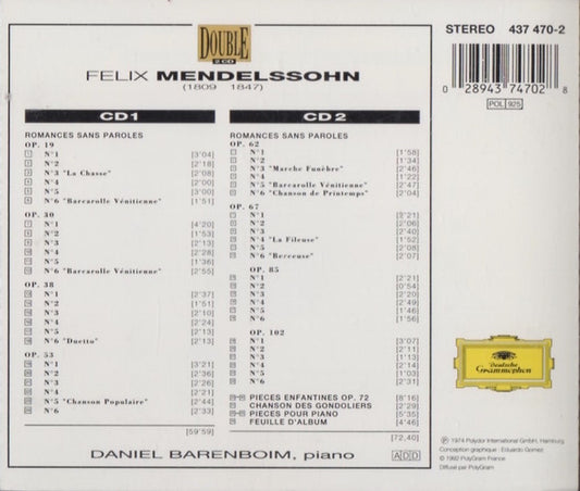 Felix Mendelssohn-Bartholdy - Daniel Barenboim : Romances Sans Paroles (2xCD, Album)