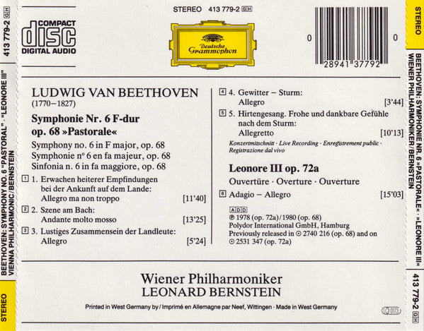 Ludwig Van Beethoven - Wiener Philharmoniker · Leonard Bernstein : Symphonie No. 6 »Pastorale« / Ouvertüre »Leonore III« (CD, Comp, RM)