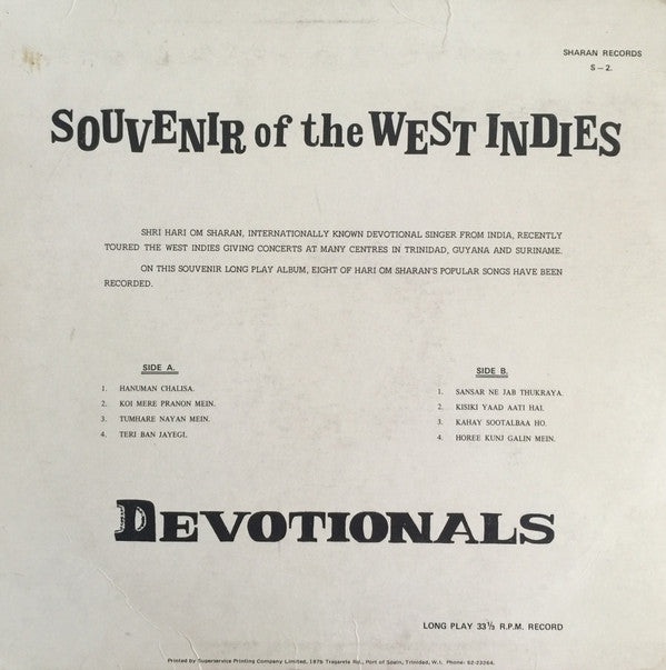 Hari Om Sharan : Souvenir Of The West Indies - Devotionals (LP)