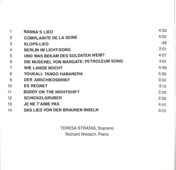 Teresa Stratas / Kurt Weill : The Unknown Kurt Weill (CD, Album)