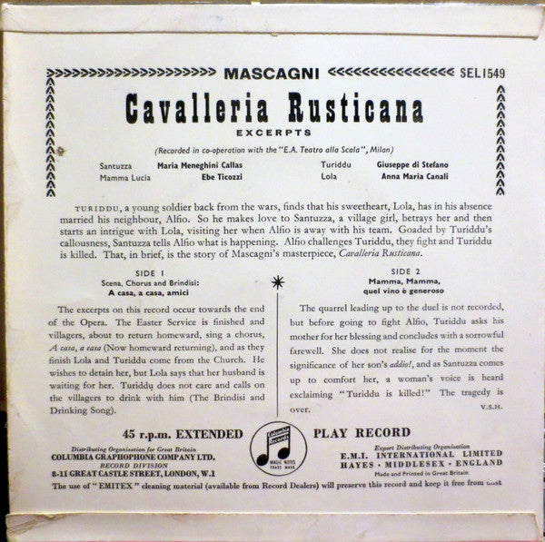 Pietro Mascagni : Cavalleria Rusticana - Excerpts (7", EP, Mono)