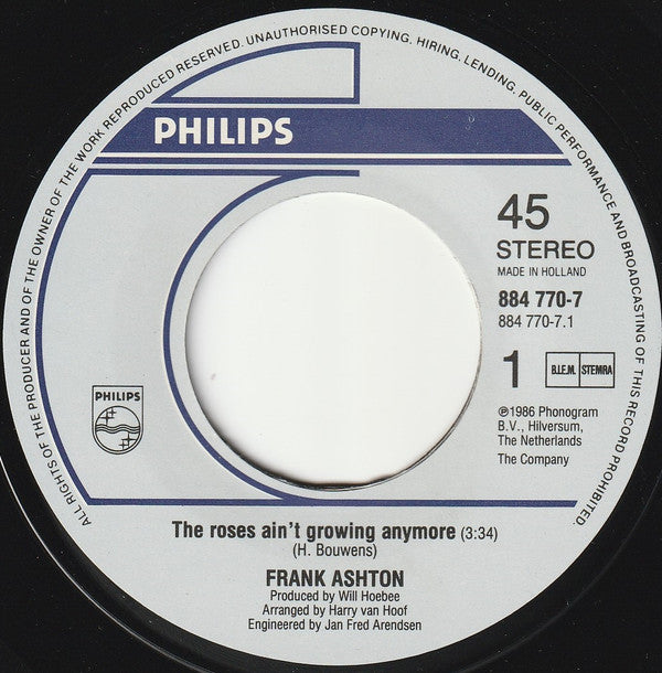 Frank Ashton : The Roses Ain't Growing Anymore (7", Single)