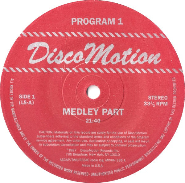 Various : Disco Motion - Program 1 (12", Mixed, Unofficial, Red)