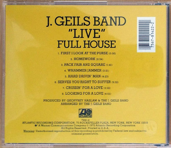 The J. Geils Band : "Live" Full House (CD, Album, RE)
