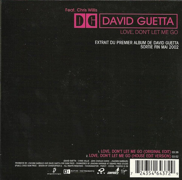 David Guetta Feat. Chris Willis : Love, Don't Let Me Go (CD, Single)