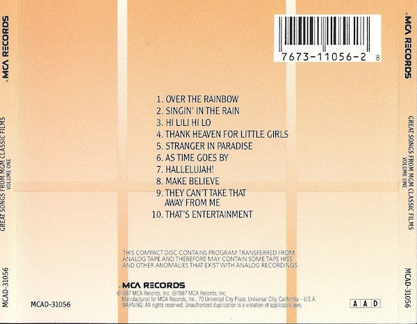 Various : Great Songs From MGM Classic Films Volume One (CD, Comp)