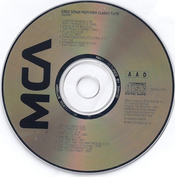 Various : Great Songs From MGM Classic Films Volume One (CD, Comp)