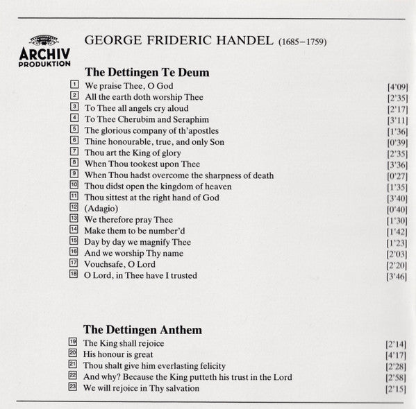 Georg Friedrich Händel - The Choir Of Westminster Abbey, The English Concert, Trevor Pinnock, Simon Preston : Dettingen Te Deum - Dettingen Anthem (CD, Album)