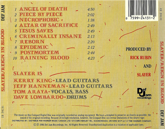 Slayer : Reign In Blood (CD, Album, RE, RP)