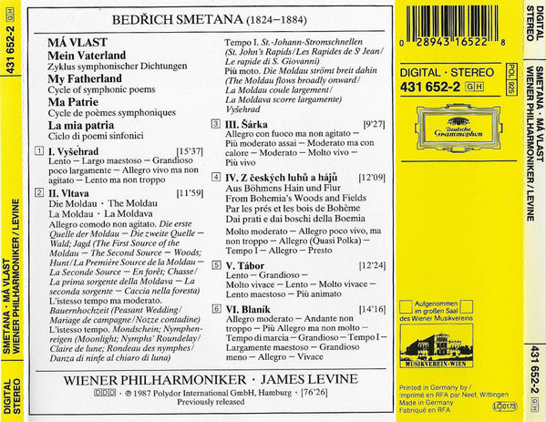 Bedřich Smetana / Wiener Philharmoniker / James Levine (2) : Má Vlast = Mein Vaterland = My Fatherland = Ma Patrie (CD, Album, RE)