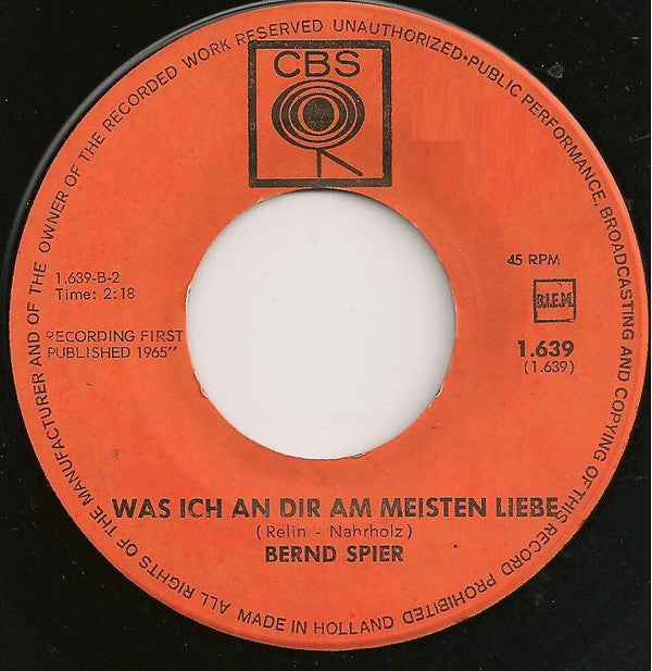 Bernd Spier : Das War Mein Schönster Tanz / Was Ich An Dir Am Meisten Liebe (7", Single)