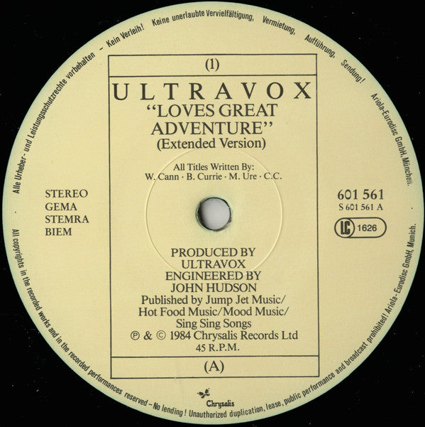 Ultravox : Love's Great Adventure (Extended Version) (12", Maxi)