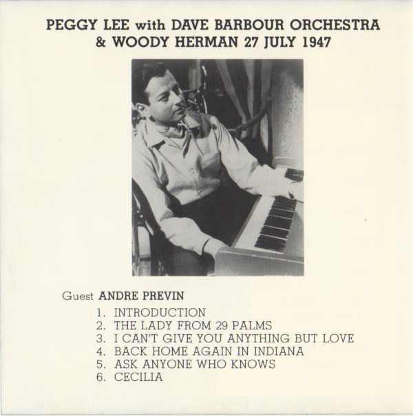 Peggy Lee : Live 1947 & 1952 (CD)