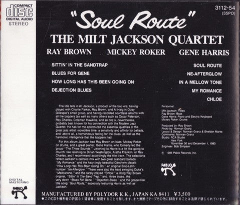 The Milt Jackson Quartet : Soul Route (CD, Album, RE, RM)