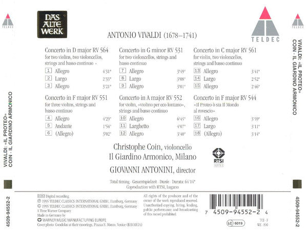 Antonio Vivaldi - Christophe Coin, Il Giardino Armonico : "Il Proteo" - Double And Triple Concertos (CD)