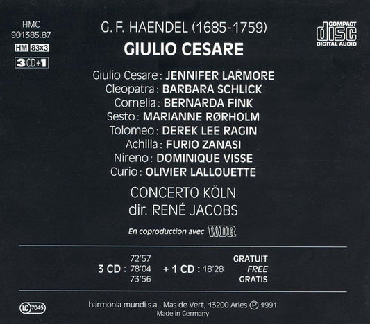Georg Friedrich Händel - Jennifer Larmore, Barbara Schlick, Bernarda Fink, Marianne Rørholm, Derek Lee Ragin, Furio Zanasi, Dominique Visse, Olivier Lallouette, Concerto Köln, René Jacobs : Giulio Cesare (4xCD + Box, Sli)