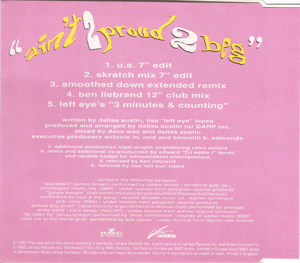 TLC : Ain't 2 Proud 2 Beg (CD, Single)