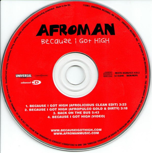 Afroman : Because I Got High (CD, Single, Enh, Fre)
