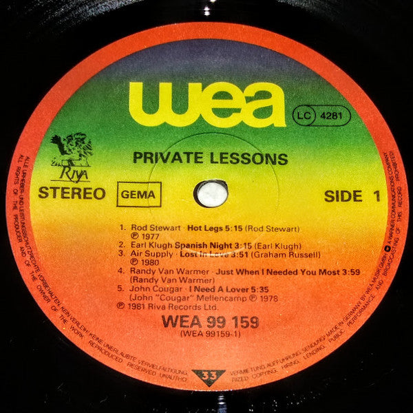 Various : Private Lessons (An Original Soundtrack Recording) (LP, Comp)