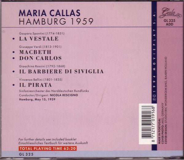 Maria Callas : Hamburg 1959 (CD, Album)