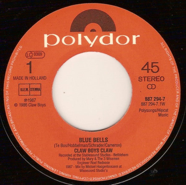 Claw Boys Claw : Blue Bells (7", Single, RE)