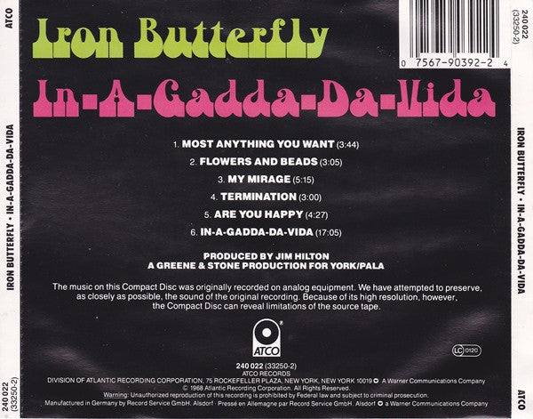 Iron Butterfly : In-A-Gadda-Da-Vida (CD, Album, RE)
