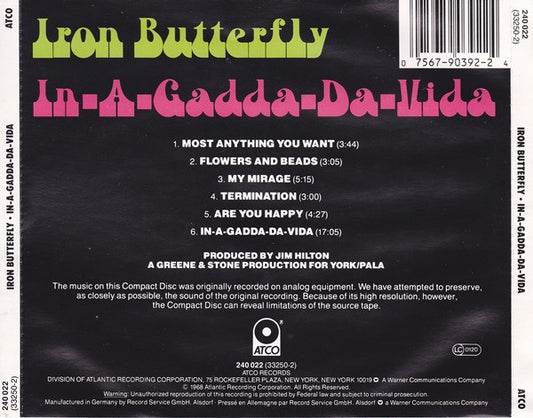 Iron Butterfly : In-A-Gadda-Da-Vida (CD, Album, RE)