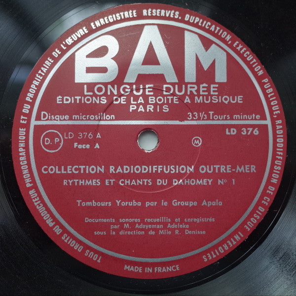 Various : Rythmes Et Chants Du Dahomey  N°1 - Sud Et Centre Dahomey (7")