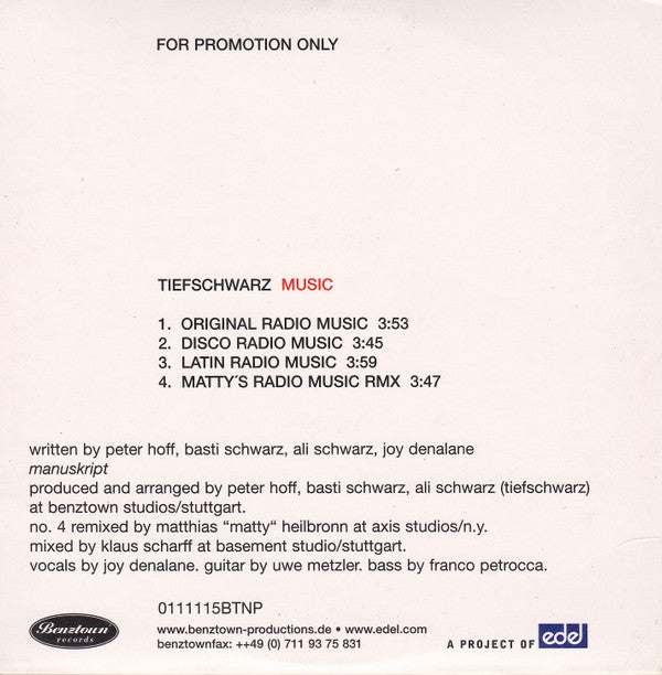 Tiefschwarz : Music (CD, Maxi, Promo)