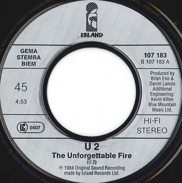 U2 : The Unforgettable Fire / A Sort Of Homecoming (7", Single)