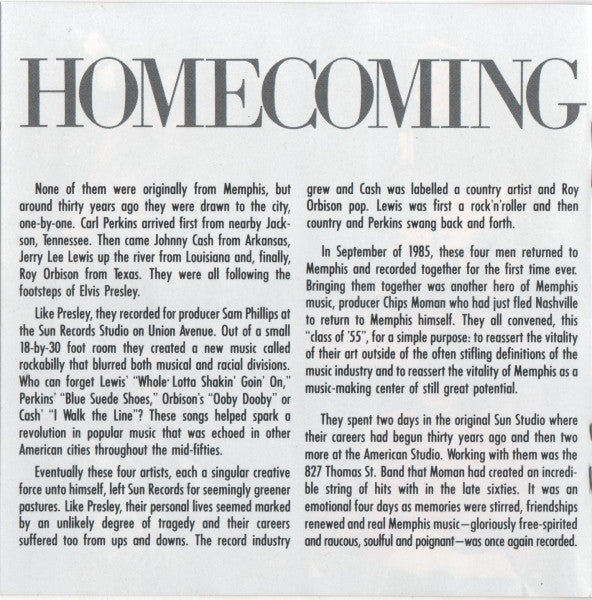 Class Of '55 : Carl Perkins / Jerry Lee Lewis / Roy Orbison / Johnny Cash : Memphis Rock & Roll Homecoming (CD, Album)