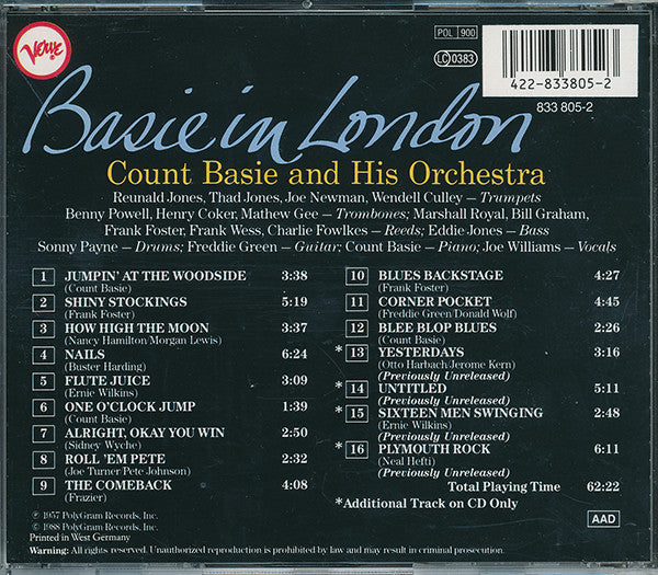 Count Basie Orchestra : Basie In London (CD, Album, RE, RM)