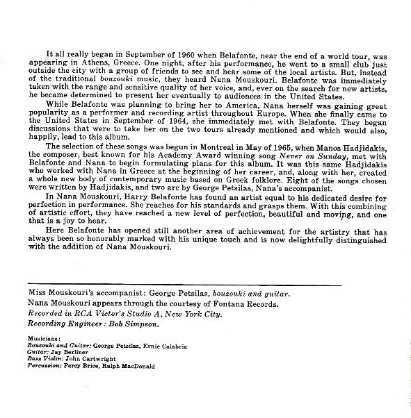 Harry Belafonte / Nana Mouskouri : An Evening With Belafonte / Mouskouri (CD, Album)