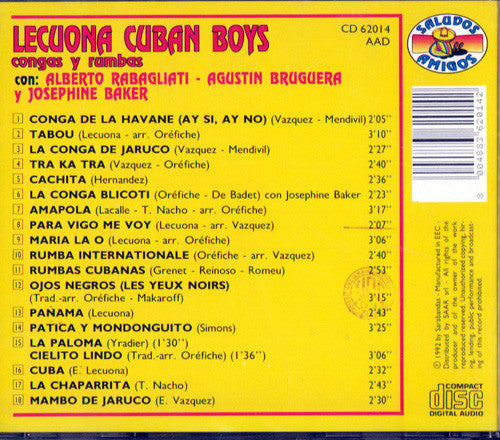 Lecuona Cuban Boys, Alberto Rabagliati, Augustin Bruguera, Josephine Baker : Congas Y Rumbas (CD, Album, Comp)