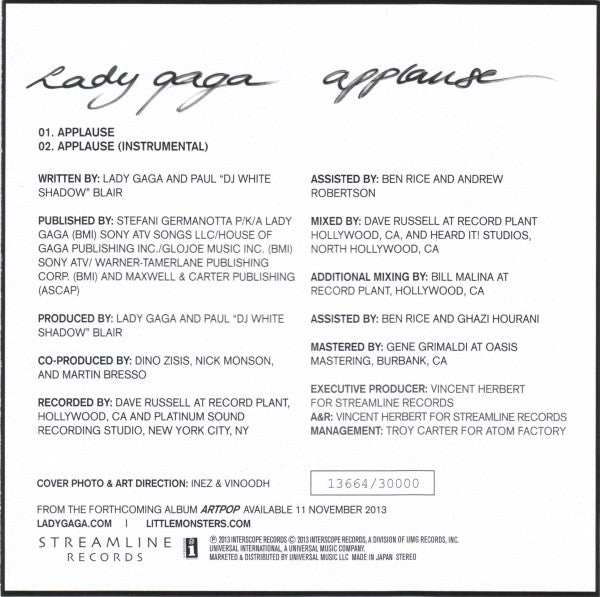 Lady Gaga = Lady Gaga : Applause = アプローズ (CD, Single, Ltd, Num)