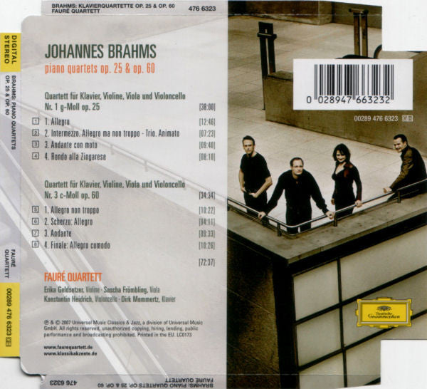 Johannes Brahms, Fauré Quartett : Piano Quartets Op. 25 & Op. 60 (CD, Album, Sup)