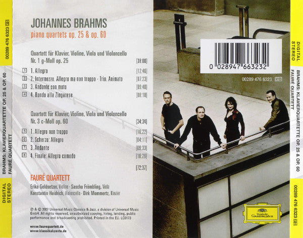 Johannes Brahms, Fauré Quartett : Piano Quartets Op. 25 & Op. 60 (CD, Album, Sup)